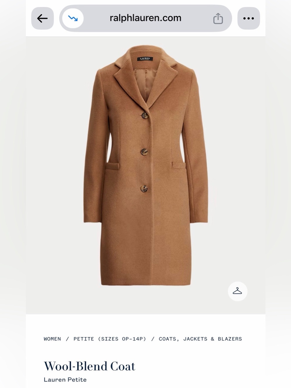 Ralph Lauren Camel Wool-Blend Pea Coat